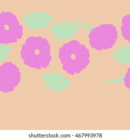 Seamless  horizontal  pattern of floral motif,  doodles,  object,flowers, leaves, ellipses, hole, copy space  . Hand drawn.