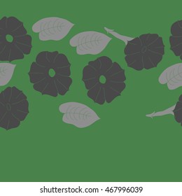 Seamless  horizontal  pattern of floral motif,  doodles,  object,flowers, leaves, ellipses, hole, copy space  . Hand drawn.