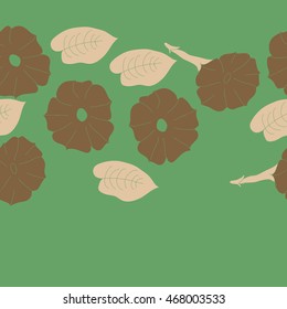 Seamless  horizontal  pattern of floral motif,  doodles,  object,flowers, leaves, ellipses, hole, copy space  . Hand drawn.