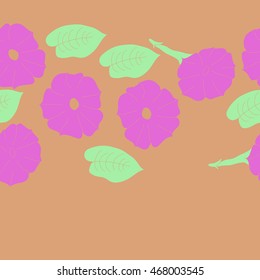 Seamless  horizontal  pattern of floral motif,  doodles,  object,flowers, leaves, ellipses, hole, copy space  . Hand drawn.