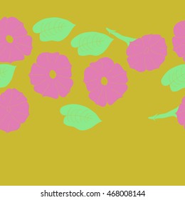 Seamless  horizontal  pattern of floral motif,  doodles,  object,flowers, leaves, ellipses, hole, copy space  . Hand drawn.