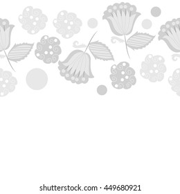  Seamless  horizontal  pattern of floral motifs, doodles,  object,leaves, flowers, spirals, ellipses, bell, spot. Hand drawn.