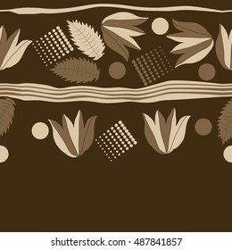 Seamless horizontal  pattern of  floral motif,stripes, halftone.