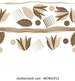 Seamless horizontal  pattern of  floral motif,stripes, halftone.