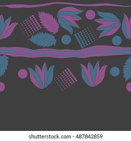 Seamless horizontal  pattern of  floral motif,stripes, halftone.