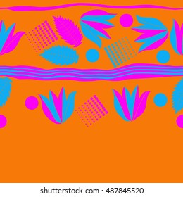 Seamless horizontal  pattern of  floral motif,stripes, halftone.