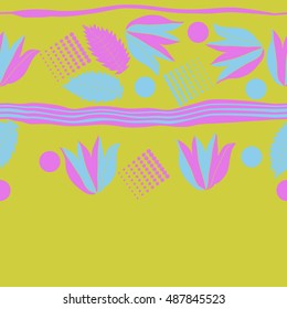 Seamless horizontal  pattern of  floral motif,stripes, halftone.