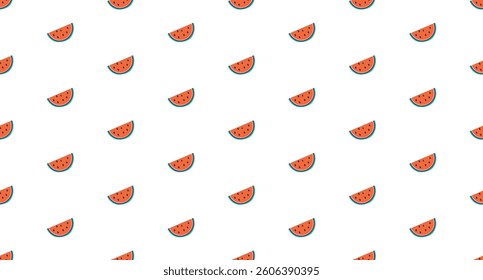 Seamless horizontal pattern with fresh hand drawn watermelon. A vector doodle summer repeat pattern for decoration, print