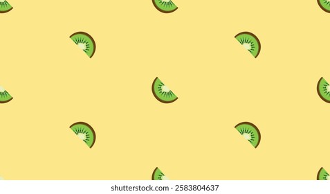 Seamless horizontal pattern with fresh kiwi fruit. Vector kiwi slices citrus repeat pattern for decoration and print. Repetition pattern