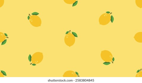 Seamless horizontal pattern with fresh lemon fruit. Vector lemon slices citrus repeat pattern for decoration and print. Citrus repetition pattern