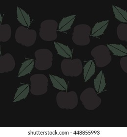 Seamless horizontal pattern of fruits, doodles,  object, apples, leaves, copy space. Hand drawn.