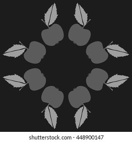 Seamless horizontal pattern of fruits, doodles,  object, apples, leaves, copy space. Hand drawn.