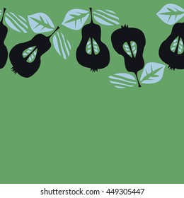 Seamless  horizontal pattern of fruits, doodles,  object, pears, leaves, grains, hole, copy space. Hand drawn.