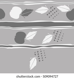Seamless horizontal pattern of fruits, halftone,stripes, copy space.