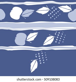 Seamless horizontal pattern of fruits, halftone,stripes, copy space.