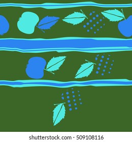 Seamless horizontal pattern of fruits, halftone,stripes, copy space.