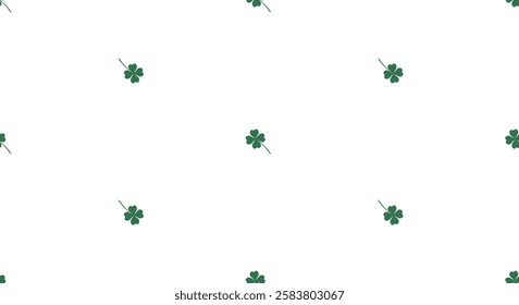 Seamless horizontal pattern with green luck clover. Vector St. Patrick's Day repeat pattern for decoration and print. Holiday repetition pattern