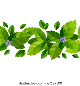 Seamless horizontal pattern with green mint leaves