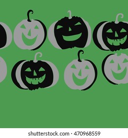 Seamless  horizontal pattern of  Halloween, doodles,  object, pumpkin, smile, copy space. Hand drawn.