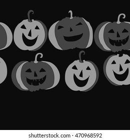 Seamless  horizontal pattern of  Halloween, doodles,  object, pumpkin, smile, copy space. Hand drawn.