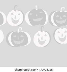 Seamless  horizontal pattern of  Halloween, doodles,  object, pumpkin, smile, copy space. Hand drawn.