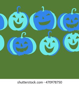 Seamless  horizontal pattern of  Halloween, doodles,  object, pumpkin, smile, copy space. Hand drawn.