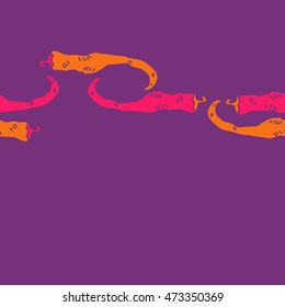 Seamless  horizontal pattern with hot peppers,hole, harvest, object, vegetables, copy space . Hand drawn.