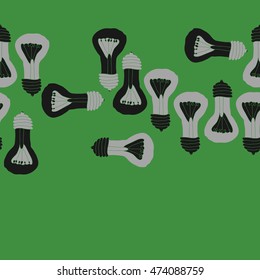 Seamless  horizontal pattern with  incandescent lamps , doodles,  thread, spot,  hole, copy space. Hand drawn.