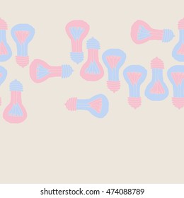 Seamless  horizontal pattern with  incandescent lamps , doodles,  thread, spot,  hole, copy space. Hand drawn.