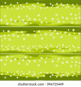 seamless horizontal pattern lawn with daisies isolated