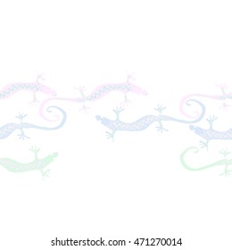 Seamless horizontal  pattern with lizards, reptile, zigzag, object, ellipses, copy space . Hand drawn.
