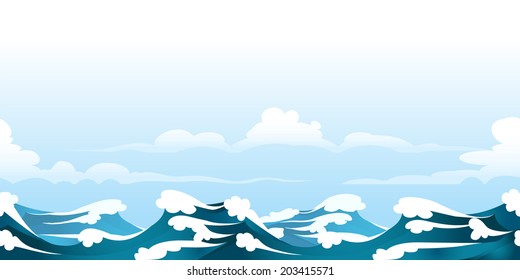 a seamless horizontal pattern with ocean waves