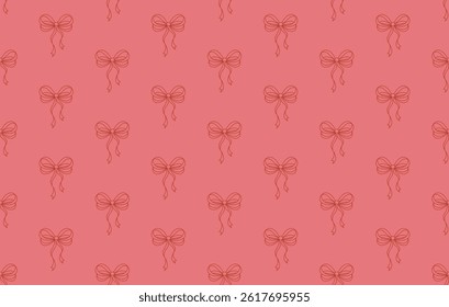 Seamless horizontal pattern with ribbon coquette borders in a hand-drawn vintage style. A trendy and elegant vector repeat featuring bows and ribbon frames. Perfect for stationery, packaging, branding