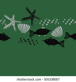 Seamless horizontal pattern of sea theme, halftone.