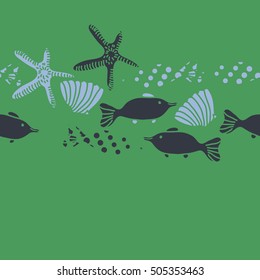 Seamless horizontal pattern of sea theme, halftone.