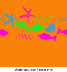 Seamless horizontal pattern of sea theme, halftone.