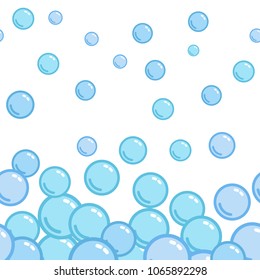 Seamless horizontal pattern with soap bubbles, seamless footer, naive and simple background, blue blob wallpaper