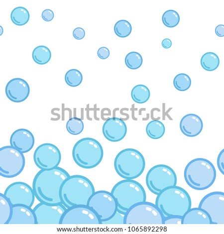 Seamless horizontal pattern with soap bubbles, seamless footer, naive and simple background, blue blob wallpaper