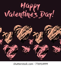 Seamless horizontal pattern for St. Valentine's Day. Vintage decorative elements. Ornament with hearts.