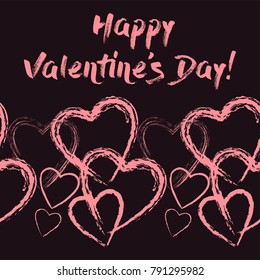 Seamless horizontal pattern for St. Valentine's Day. Vintage decorative elements. Ornament with hearts. 