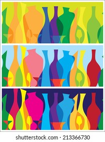 seamless horizontal pattern of stylized abstract dishes