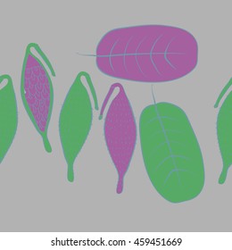 Seamless horizontal   pattern of  stylized floral motif, doodles,  spot, stripes, leaves, fruits, copy space . Hand drawn.