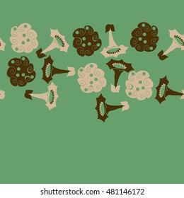 Seamless horizontal pattern of  stylized  flowers. Hand drawn.
