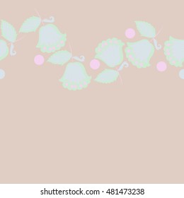 Seamless horizontal pattern of  stylized  flowers,branches. Hand drawn.