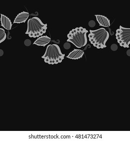 Seamless horizontal pattern of  stylized  flowers,branches. Hand drawn.