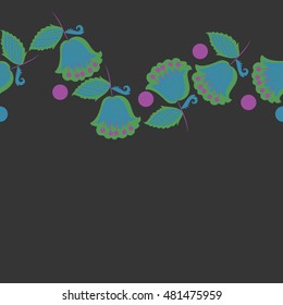 Seamless horizontal pattern of  stylized  flowers,branches. Hand drawn.
