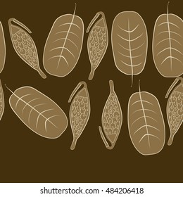 Seamless horizontal pattern with  stylized    fruits, leaves, copy space. Hand drawn.