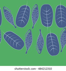 Seamless horizontal pattern with  stylized    fruits, leaves, copy space. Hand drawn.
