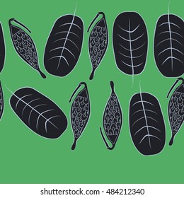 Seamless horizontal pattern with  stylized    fruits, leaves, copy space. Hand drawn.