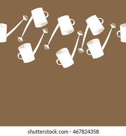 Seamless  horizontal  pattern of watering can, doodles,  object,ellipses  . Hand drawn.